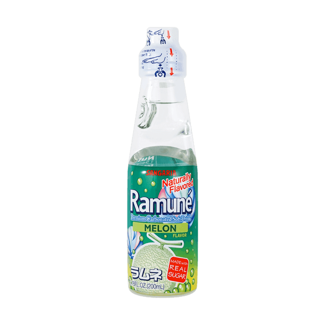 SANGARIA Ramune Premium Carbonated Soft Drink Melon Flavor, 6.76 fl oz