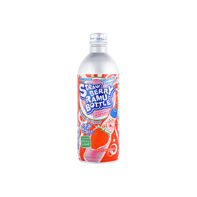 SANGARIA Strawberry Ramune Bottle Carbonated Soft Drink,  16.2 fl oz