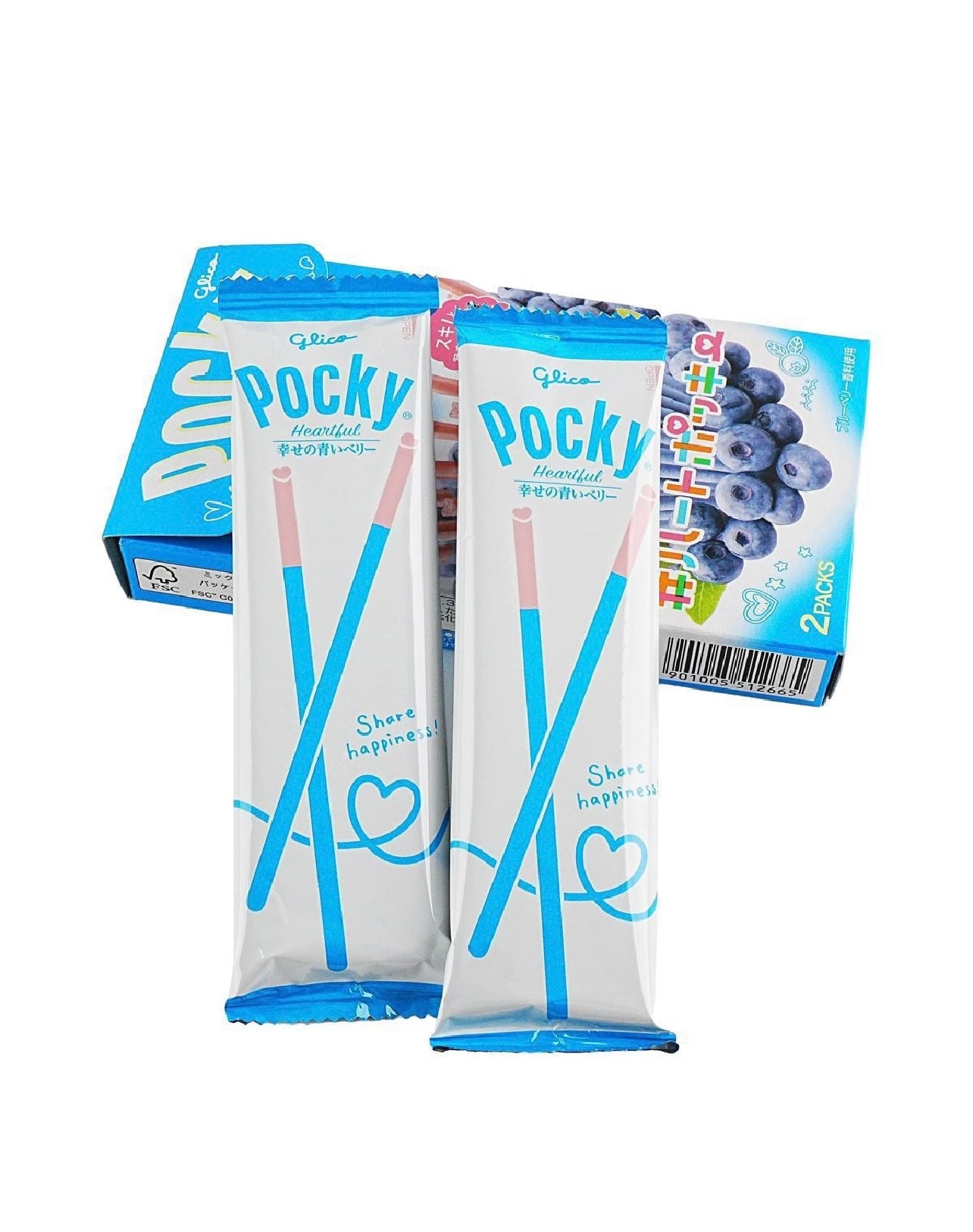 Glico Blue Happy Blueberry Pocky Heart-Shaped Cookie Sticks 2pcs Japan