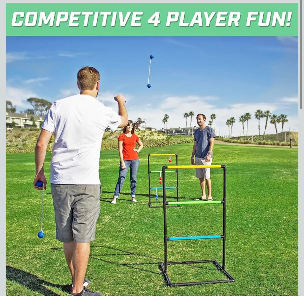 Ladder Toss Indoor & Outdoor Game Set with 6 Soft Rubber Bolo Balls and Travel Carrying Case