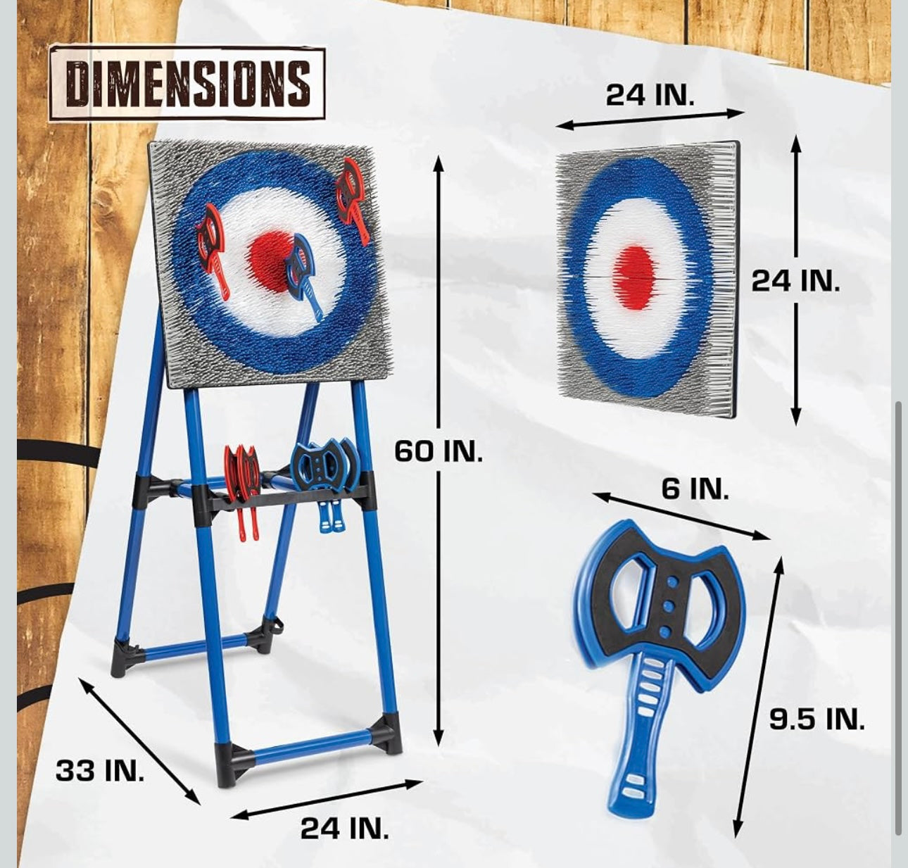 Axe Throwing Game, Bristle Target, 8 Safety Axes, Over 5 Ft Tall