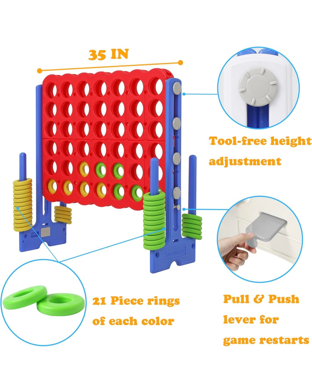 SDADI Jumbo 4 in a Row Game, 4-to-Score Giant Game Set with Adjustable Height (2.5-3.5 FT) for Kids & Adults