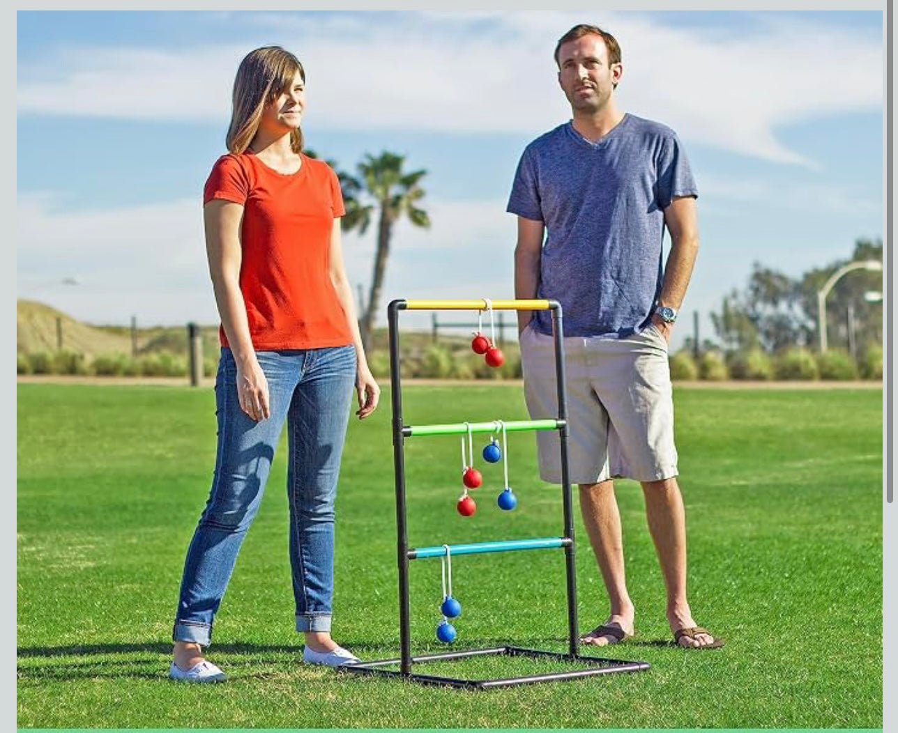 Ladder Toss Indoor & Outdoor Game Set with 6 Soft Rubber Bolo Balls and Travel Carrying Case