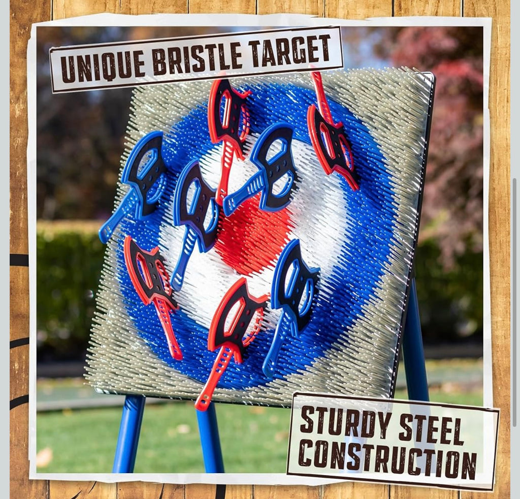 Axe Throwing Game, Bristle Target, 8 Safety Axes, Over 5 Ft Tall
