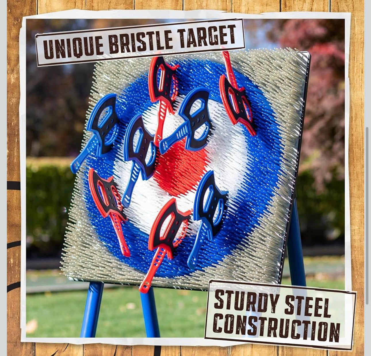 Axe Throwing Game, Bristle Target, 8 Safety Axes, Over 5 Ft Tall