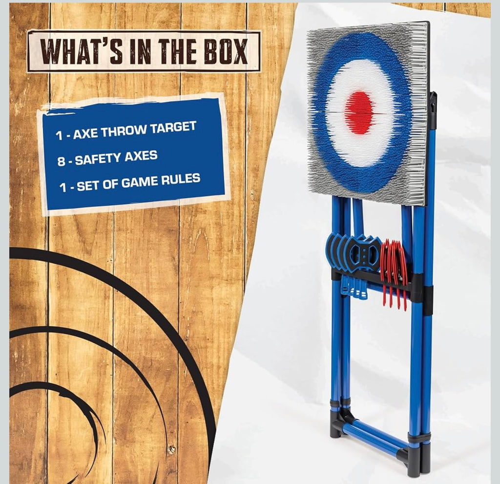Axe Throwing Game, Bristle Target, 8 Safety Axes, Over 5 Ft Tall