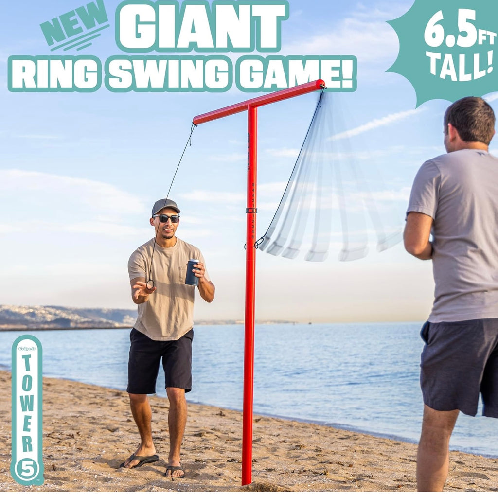 Tower 5 Giant Ring Swing Versus Game for Adults and Family - Hook and Ring Outdoor Yard Game