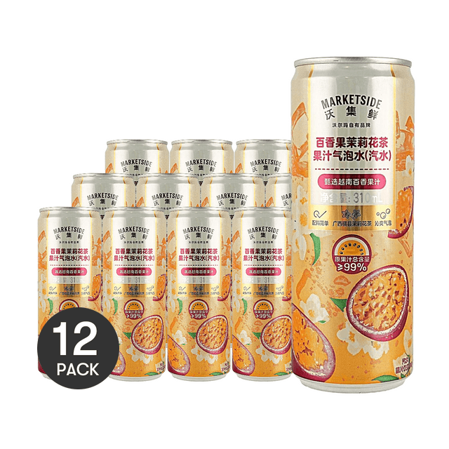 MARKETSIDE Passion Fruit Jasmine Tea Juice Sparkling Water 10.48oz 【12 Packs