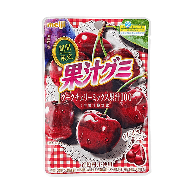 MEIJI Fruit Juice Gummy Candy Dark Cherry Mix Flavor,1.66 oz