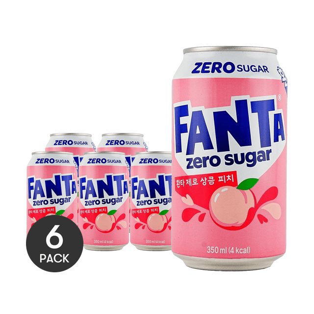 KOREA COCA COLA Fanta Zero Sugar Fresh Peach Flavor Soda, 11.83 fl oz *6【6 Pack