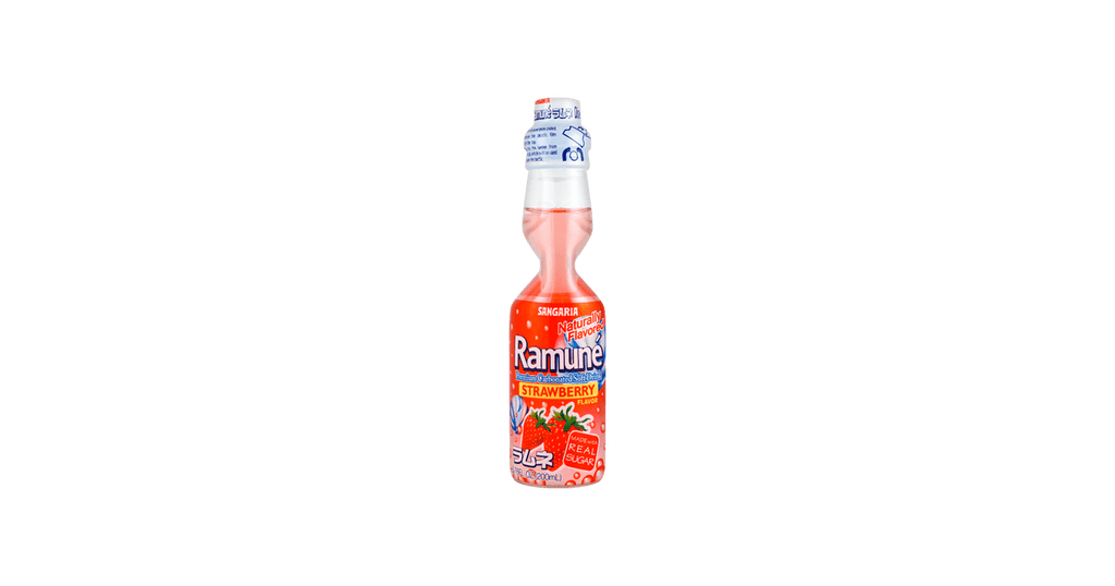 SANGARIA Ramune Premium Carbonated Soft Drink Strawberry Flavor, 6.76 fl oz