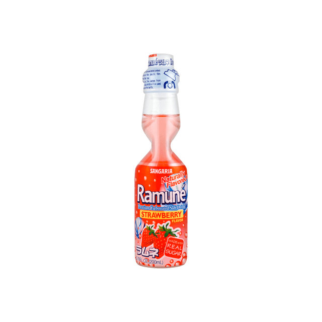 SANGARIA Ramune Premium Carbonated Soft Drink Strawberry Flavor, 6.76 fl oz